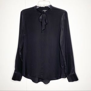 Madewell Silk Tie Neck Long Sleeve Blouse Black M